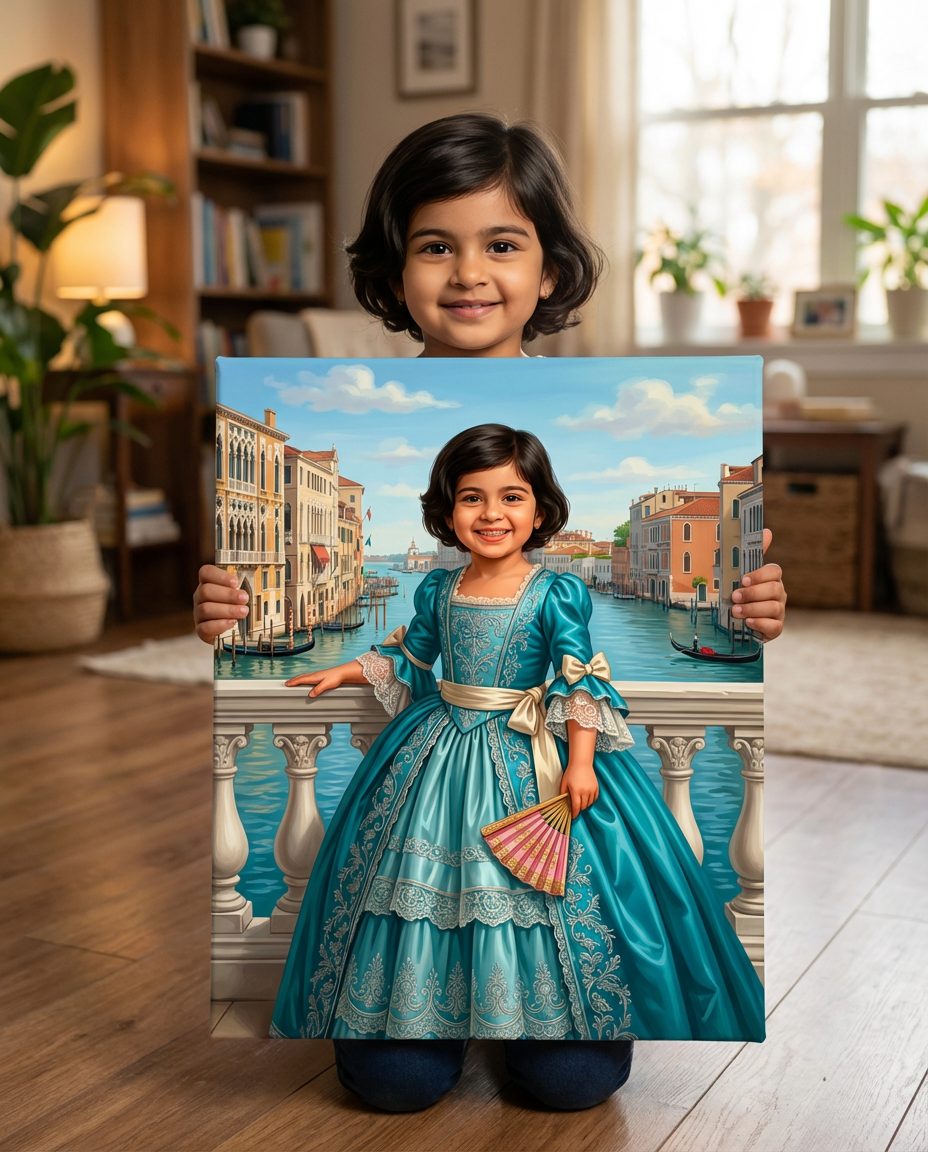 Kid holding space astronaut portrait